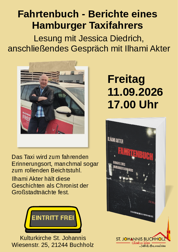 Flyer Lesung Fahrtenbuch - Berichte eines Hamburger Taxifahrers